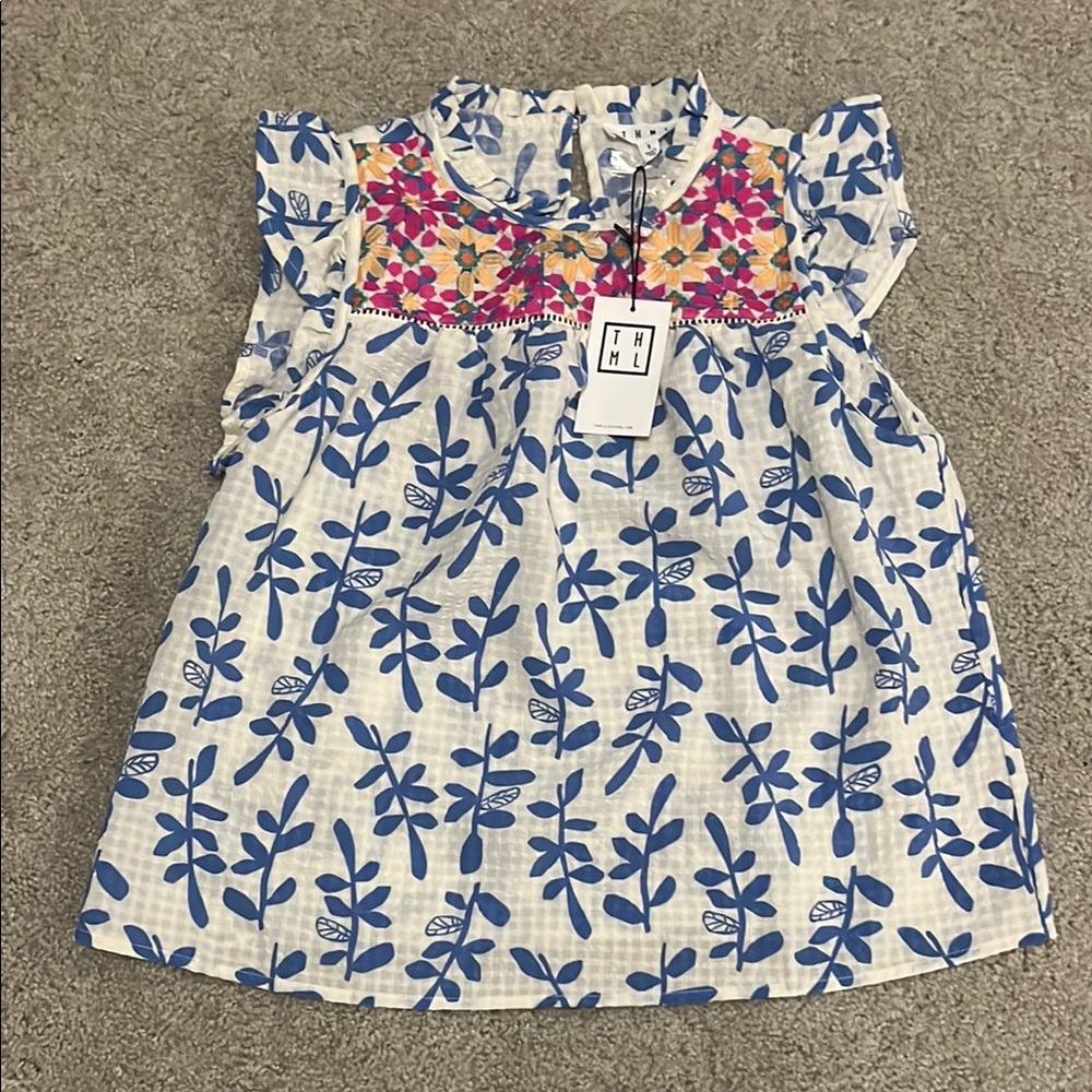 Floral Blue and Pink Sleeveless Top